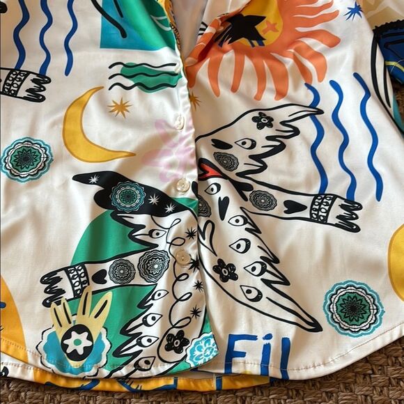 Joie White and Green Artistic Blouse - Picture 4 of 9